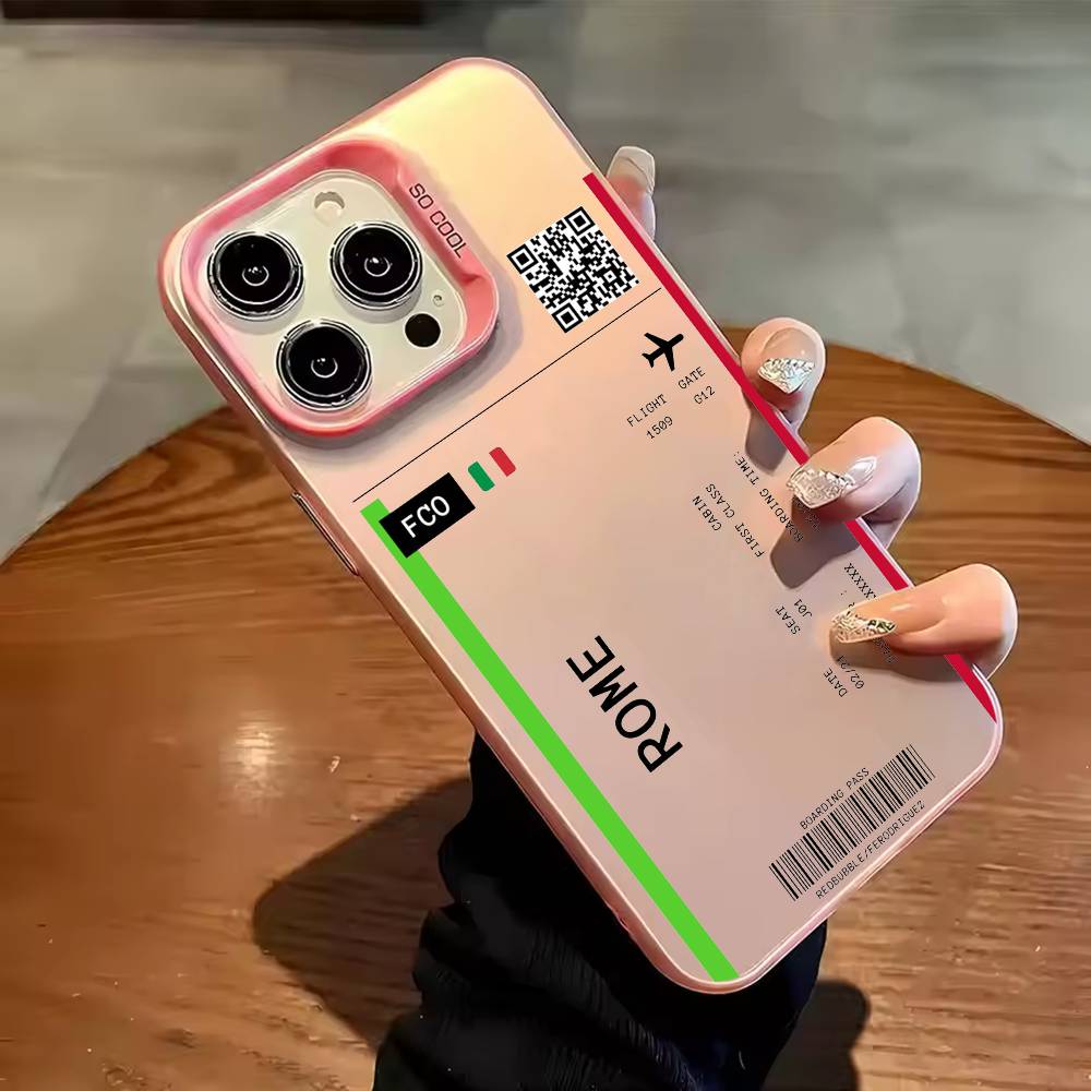 Boarding Pass Plane Ticket Phone Case For iPhone 17,16,15,14,13,12,11,Pro Max,Plus Candy Silver Cover