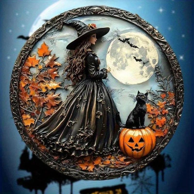 Metal Tin Sign Halloween Round Wall Art Decor for Home Cafe Office Decor