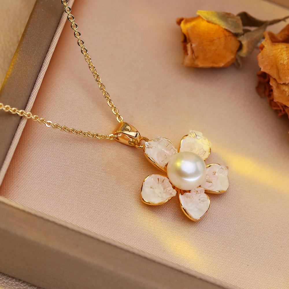 SENIKO Collane di perle barocche di grandi dimensioni d'acqua dolce naturale per donna Ciondolo con zirconi cubici di fiori alla moda con catena regalo di compleanno