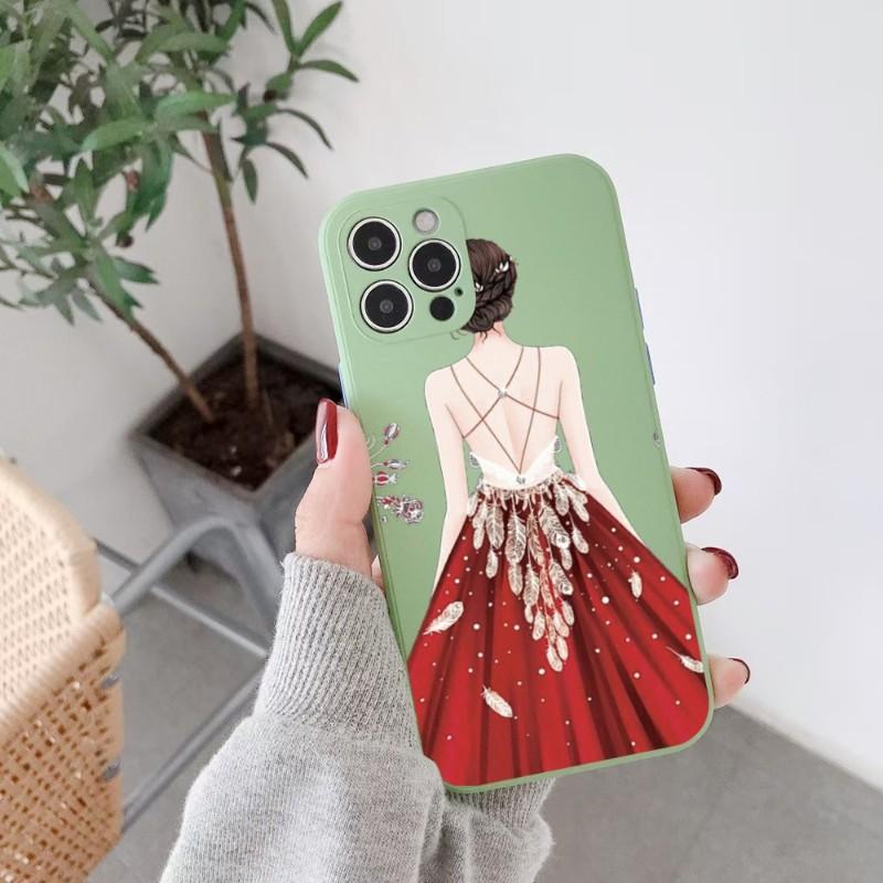 Girl In Red Dress Phone Case For IPhone 14 11 12 13 Pro Max X XR XSMax 6 6S 7 8 Plus SE 2022 Soft Square Color Phone Cover