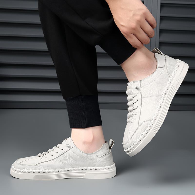 Men Leather Walking Shoes Spring Summer New Trendy All-match Platform Casual Shoes British Leather Sneakers Mens Slip On Flats