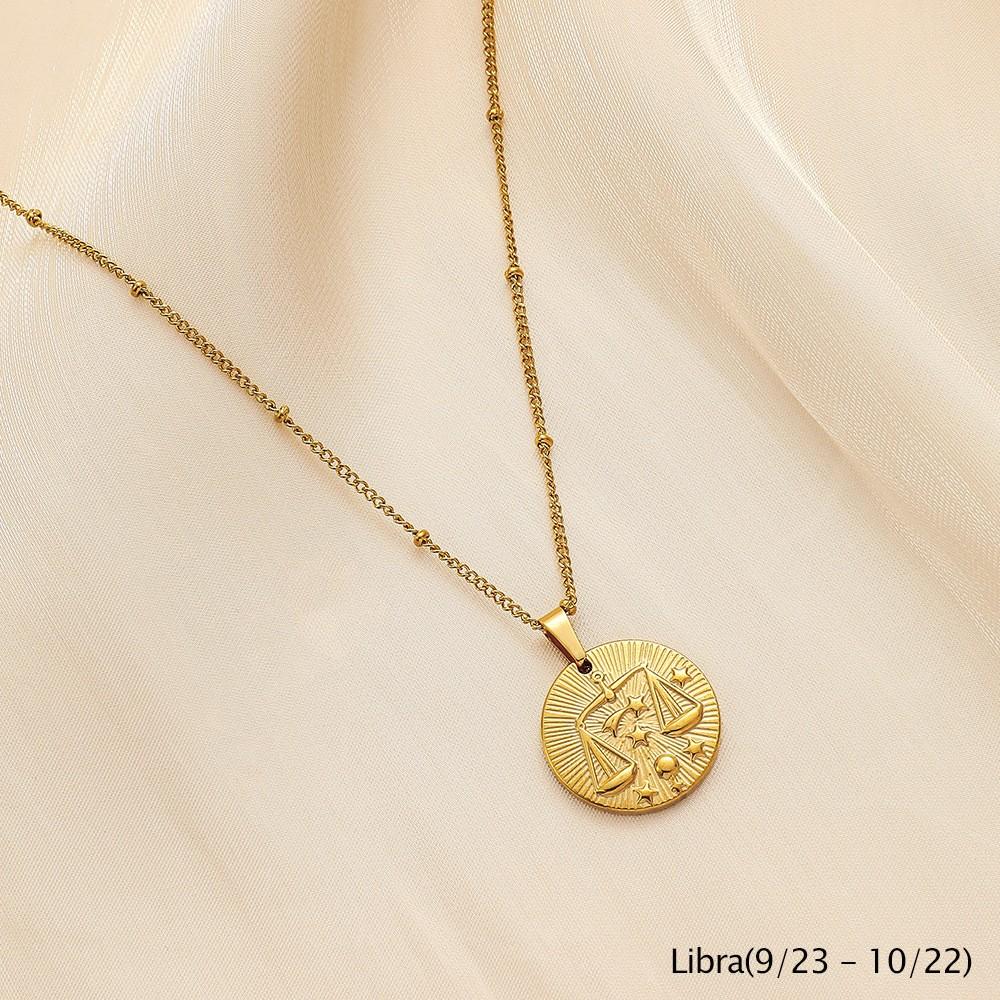 ALTERA Klassische 12 Sternzeichen Runde Münze Anhänger Halskette Edelstahl Tierkreis Halskette für Damen Herren Zirkon Geburtstagsgeschenk