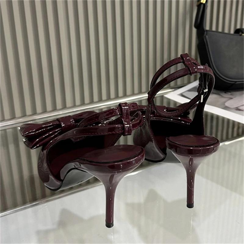 Spring Sexy Butterfly-knot Slingbacks Ankle Buckle Strap Woman Pumps Sandals Pointed Toe Thin Heels Party Prom Shoes