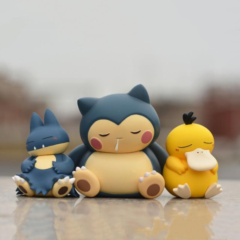 Pokemon Sleeping Figure Psyduck Snorlax, Cute 6-7cm Action Model, Collectible Desk Decor Toy Gift for Fans