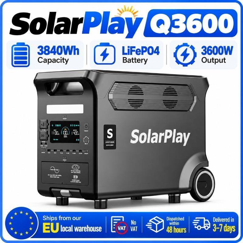 EU SolarPlay Q3600 Portable Power Station 3840Wh LiFePO4 3600W 7200W Peak for Home RV Camping
