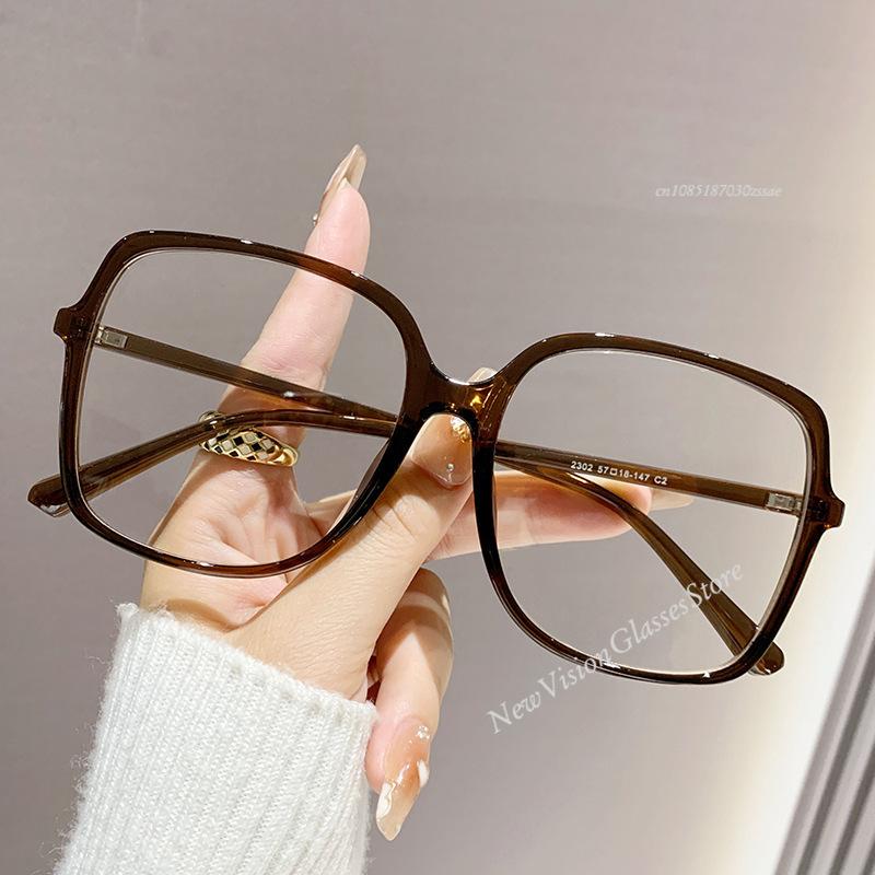 Fashion Oversized Square Eyewear Retro Women'S Anti-Blue Light Bloking Metal Frame Glasses Trend Optical Computer Eyeglasses