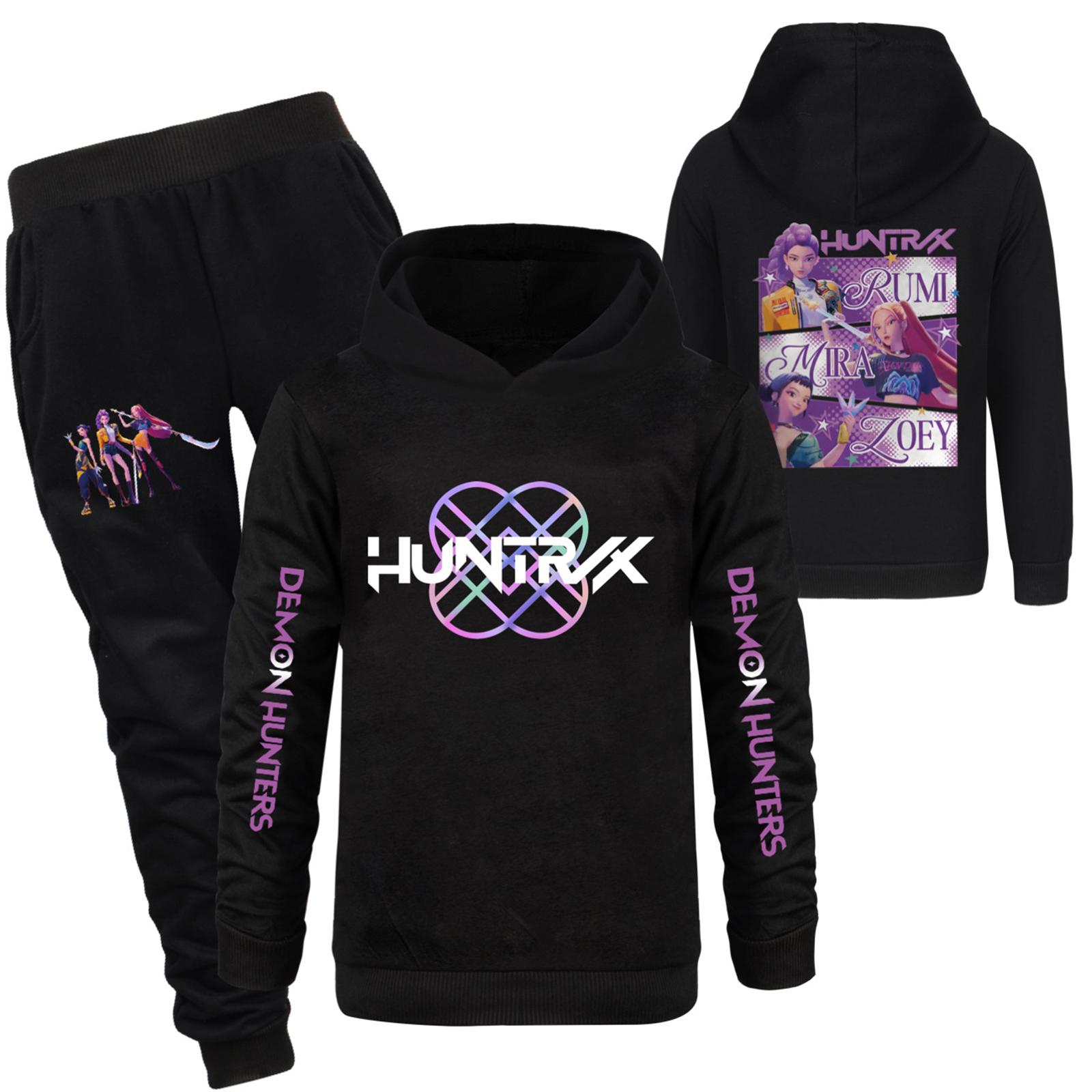 

Детский худи и брюки, двухпредметный спортивный костюм, комплект свитшота с длинным рукавом и принтом 120 чёрный