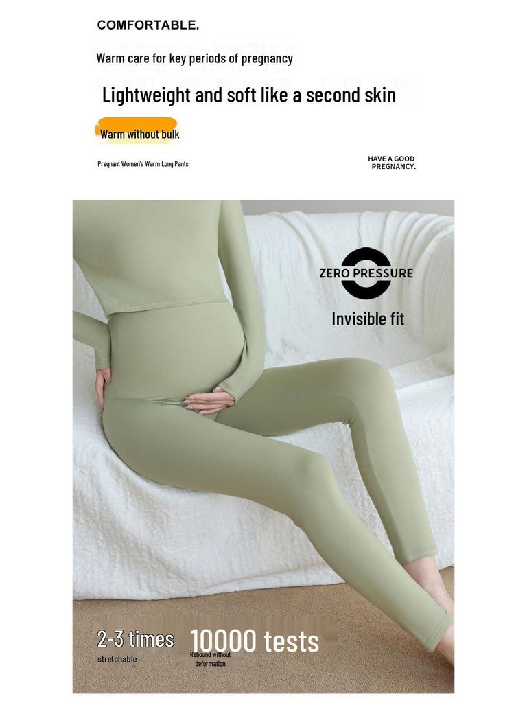 Adjustable High-Waist Cotton Maternity Pants - Warm, Plus Size, Supportive Base Layer for Autumn and Mid-to-Late Pregnancy
