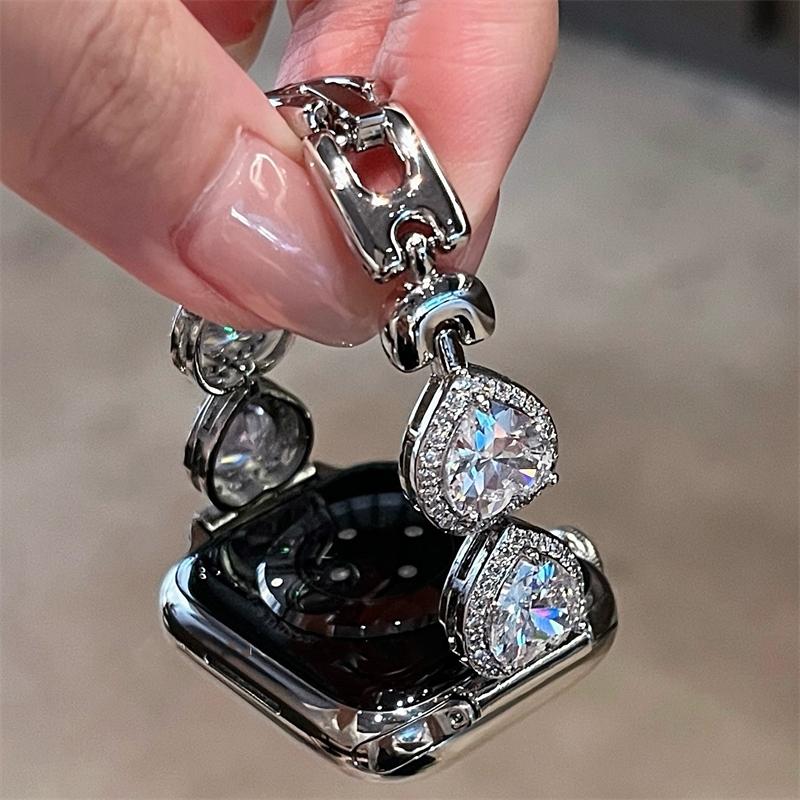 

Glitter Shining Love Metal Strap For Apple Watch Series 9 8 7 6 SE 4 5 45/44/42mm Fashion Watchband IWatch Ultra 2 49mm 40/38mm 38-40-41mm серебряный