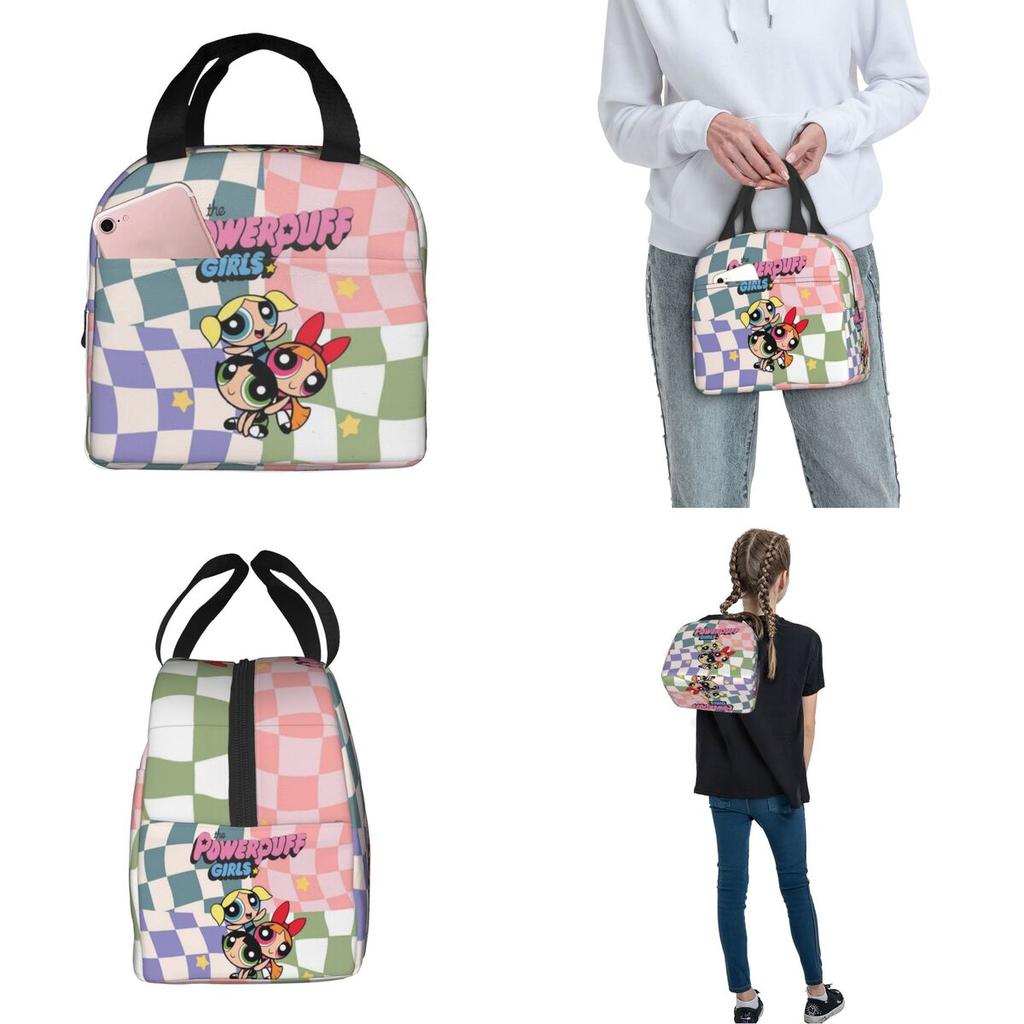 P-PowerPuffs Cartoon Accessories Insulated Lunch Bags For Work Food Storage Bag Portable Cooler Thermal Bento Box