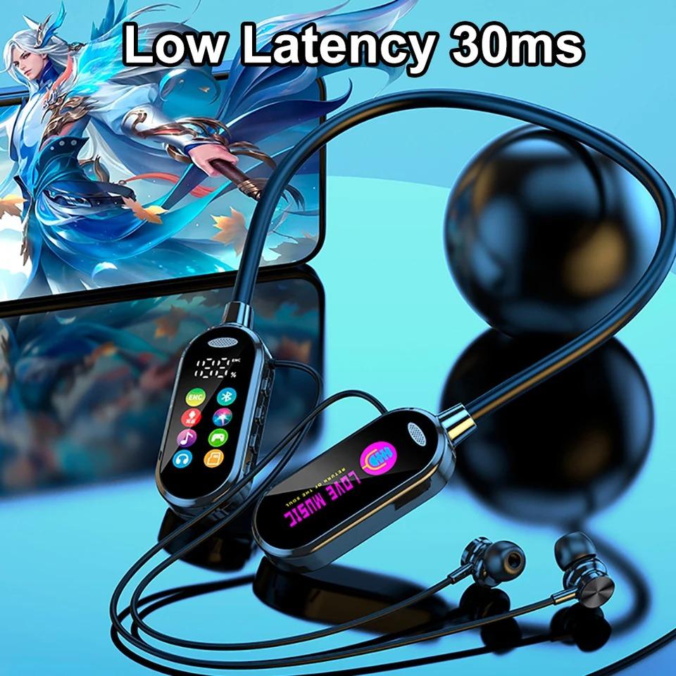 Color Screen Wireless Bluetooth 5.4 Earphones Neckband Headphones HiFi Stereo Headsets Noise Reduction Earbuds