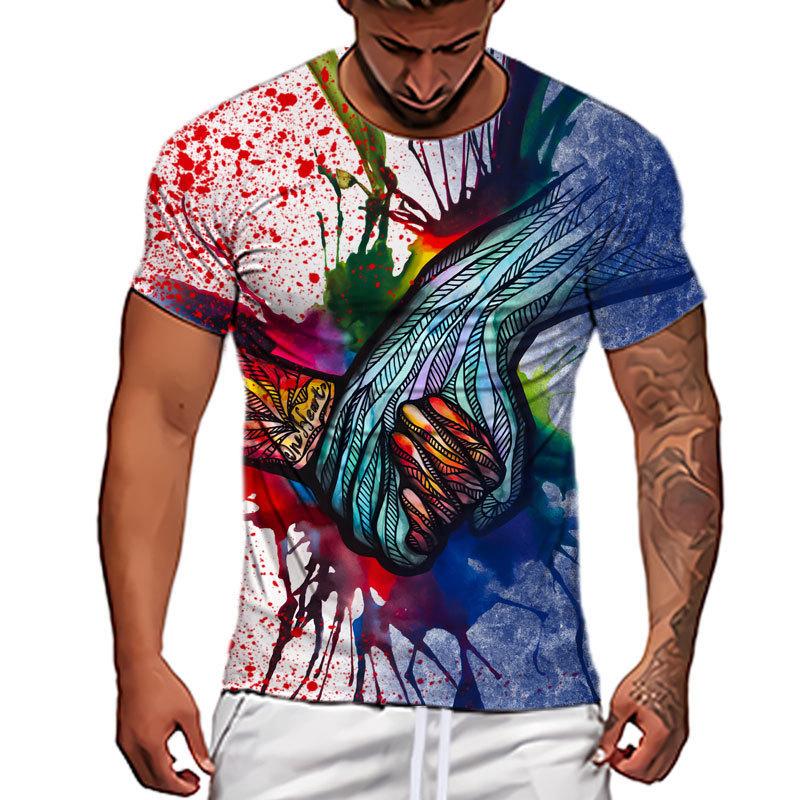 New Handprint 3D Printed Pattern Abstract Personalized Street Men's Casual Loose T-shirt