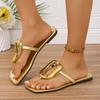 Fashion New Women Slippers Square Toe Open-toe Flip-flops Solid Color Beach Slippers Clip-toe Flat Metal Buckle Sandals Slides Women