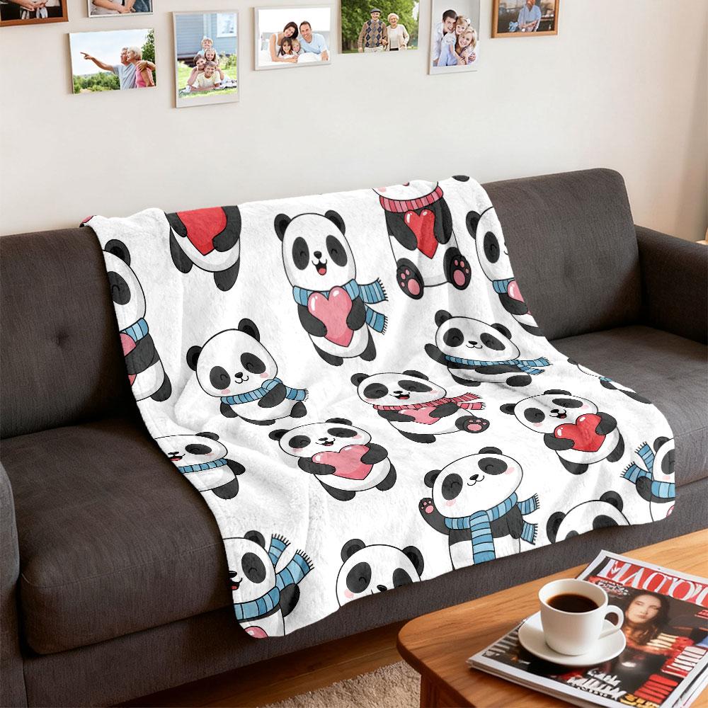 1pc Cute cartoon giant panda Print 230 Flannel Blanket Multiple Sizes Soft Comfortable Nap Time Machine Washable Cover Blanket