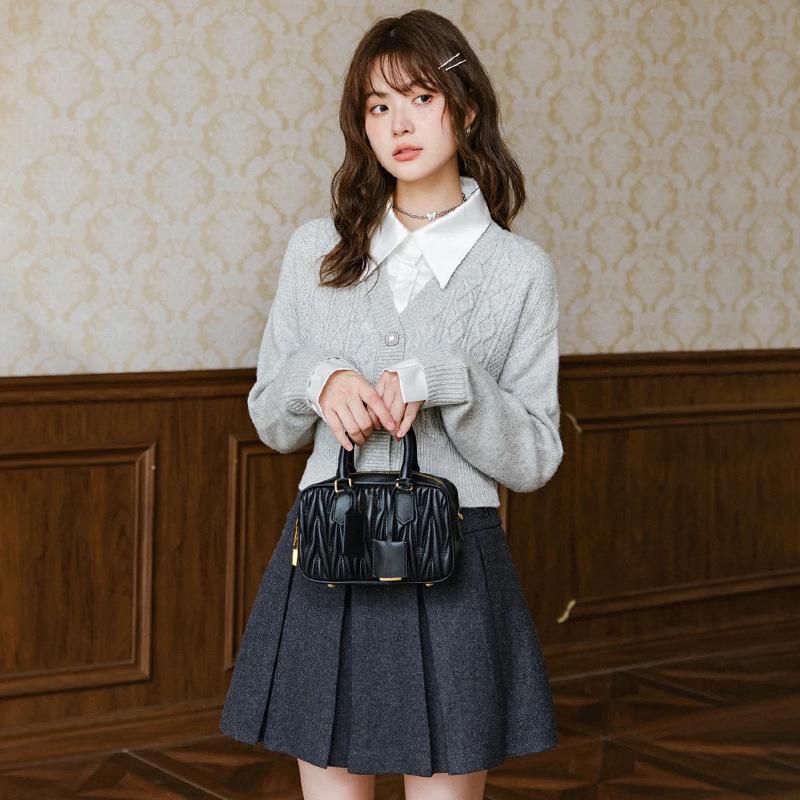 New sheepskin pleated mini bowling bag Boston bag portable pillow bag high quality crossbody shoulder bag women