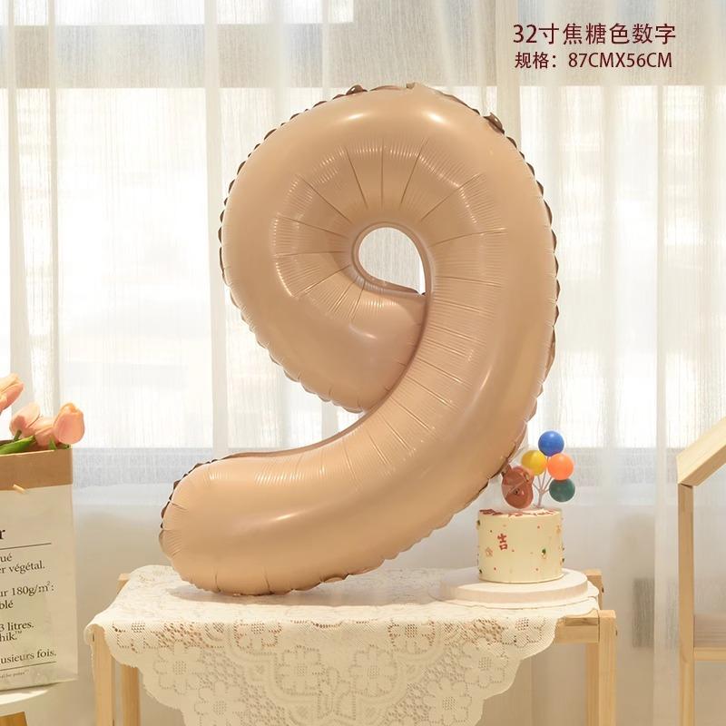 

32 Inch Cream Caramel Retro Color Digital Aluminum Film Balloon, Birthday And Birthday Children S Party Decoration Balloon 32 inch caramel number 9