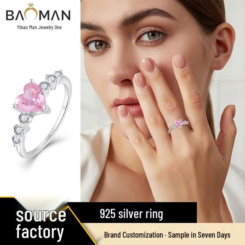 Exquise Bague Cœur Rose en Argent Sterling S925 pour Femmes - Luxe Léger, Polyvalente, Simple, Sensation Haut de Gamme