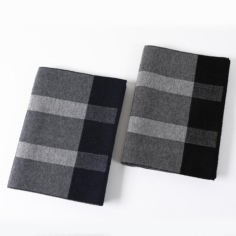 Versatile Plaid Men's Wool Scarf Winter Boys' High-end Dad's Cashmere Warm Scarf 2025 New