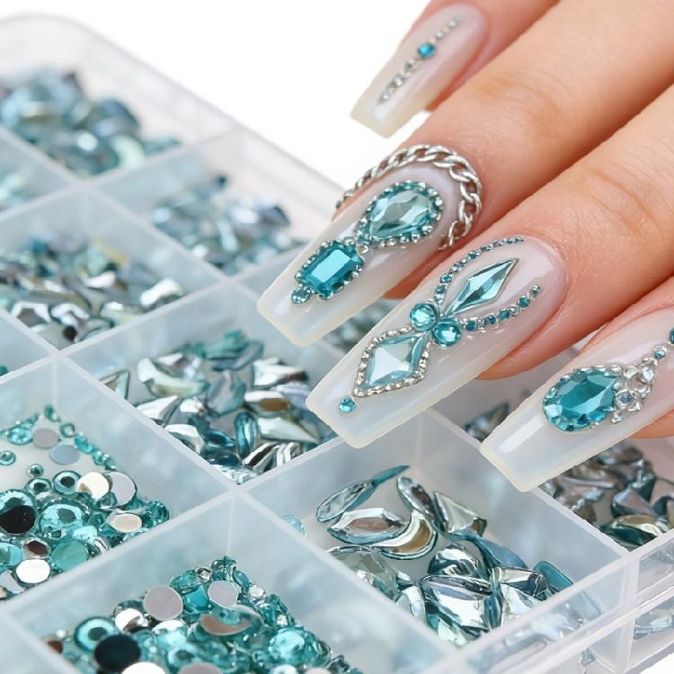 DIY Nail Art Kit With 3mm AB Transparent Flat Back Rhinestones 12 Compartments For Crafts And Fashion