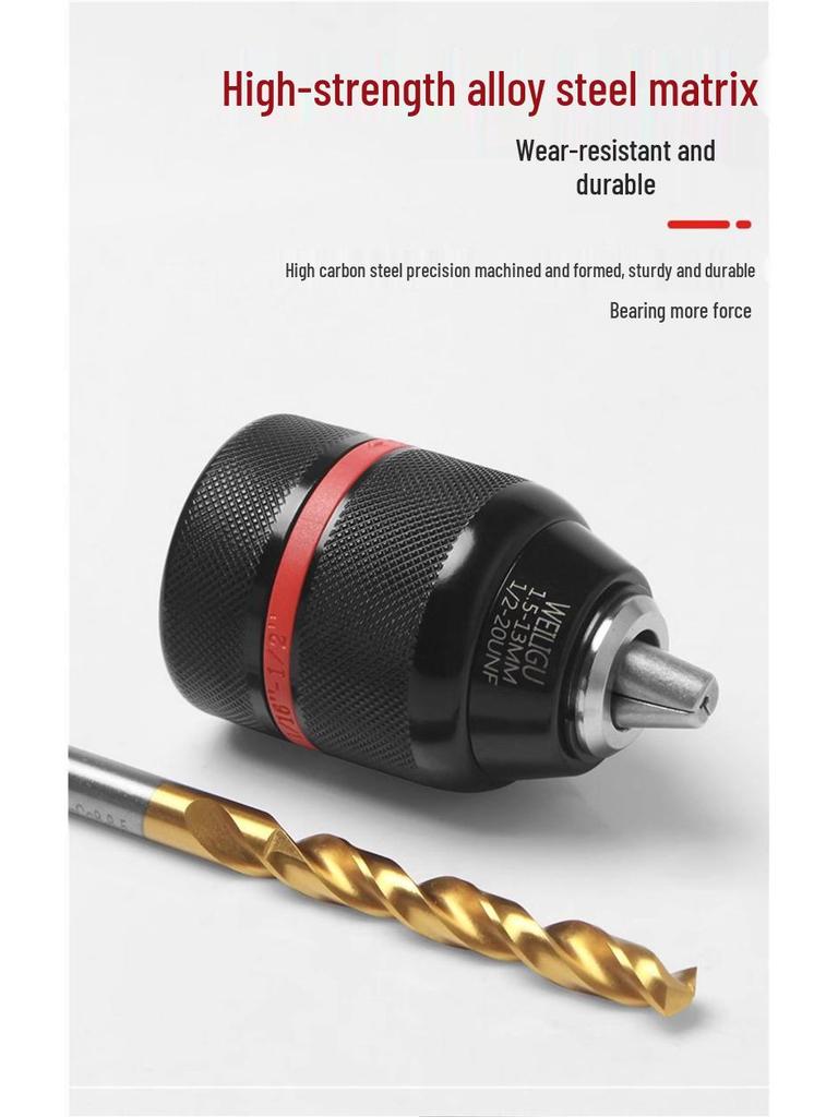 Self-Locking Ratchet Drill Chuck 1.5-13mm Quick-Change Adapter, 20/24UNF.