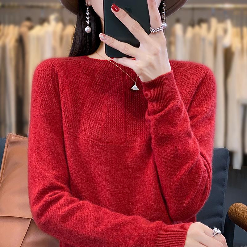 2023 Autumn/Winter Knit Round Neck Solid Color Versatile Pullover Sweater