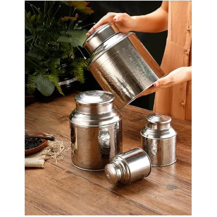 Stainless Steel Large Tea Pot Caddy Packaging Iron Box Household Portable Mini Metal Small Sealed Canister Storage Bottles Jars
