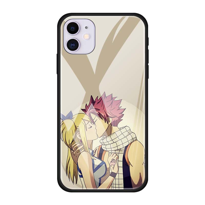 Hülle aus gehärtetem Glas für iPhone 12 Mini 11 12 Pro Max 7 8 XR SE X XS MAX 6 6s 7 8 Plus 11 Pro Fairy Tail Erza Natsu Handyhülle