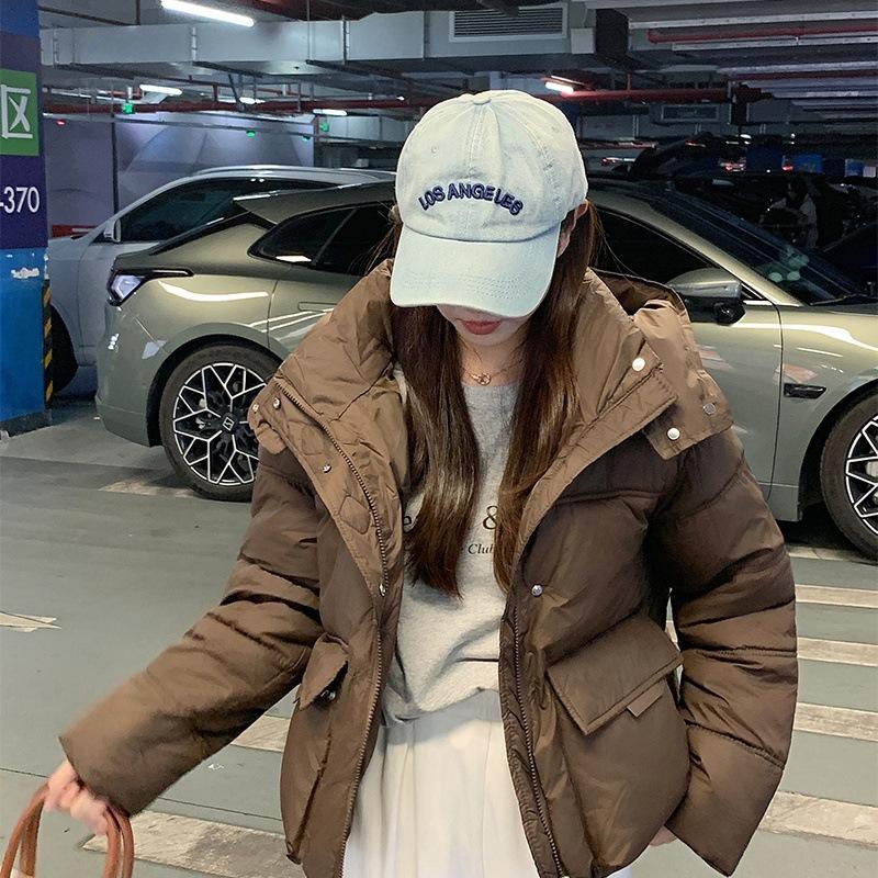 

Новая хлопковая одежда женская мода зарубежный стиль мода теплая с капюшоном свободная и тонкая утолщенная стеганая куртка с лентами XL кофейный