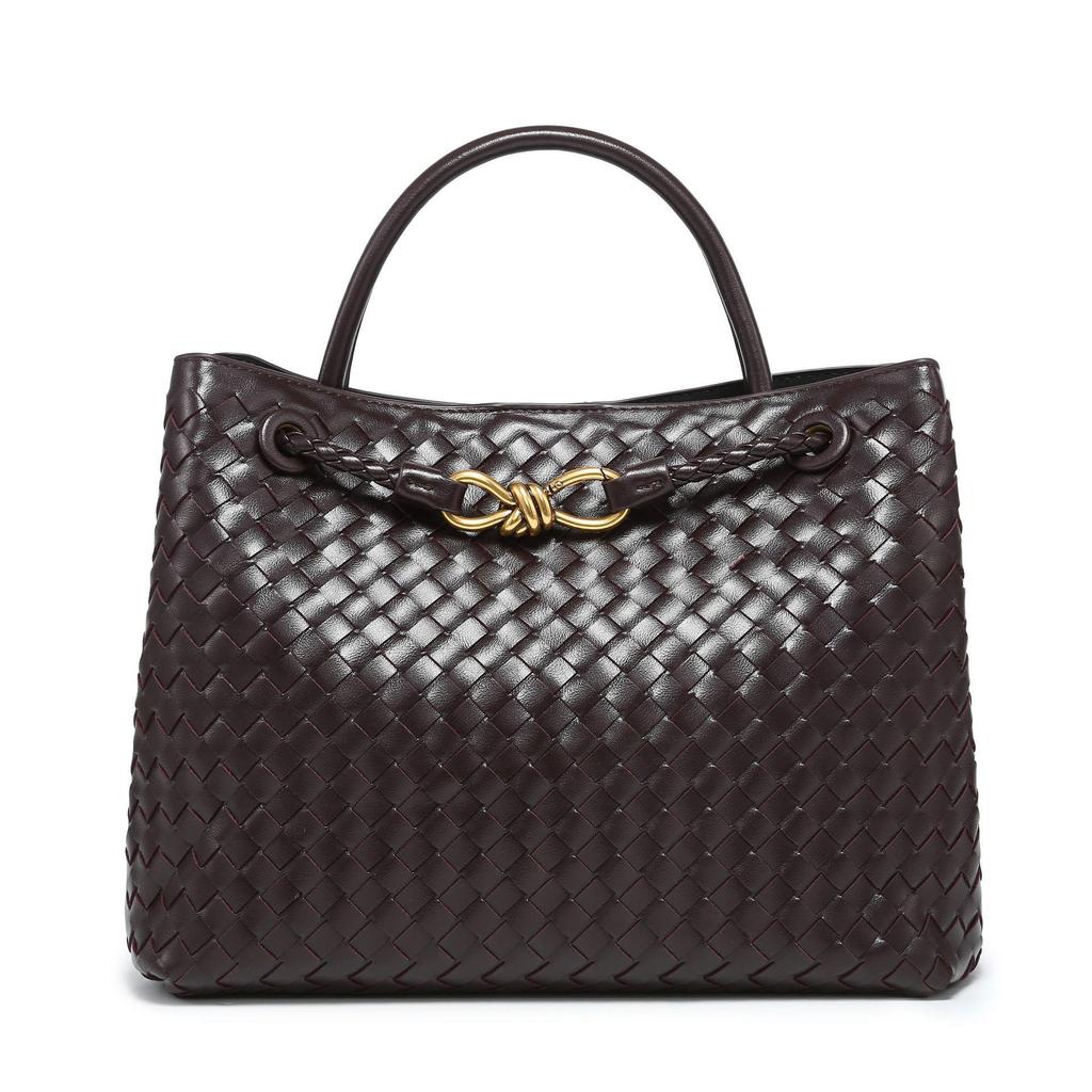 B's Retro Woven Women's Shoulder Tote Bag with Metal Rope Buckle – Large Capacity