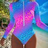 European Beautiful Women's One-piece Swimsuit Printed Long-sleeved Sunscreen Beach Explosion Swimsuit Women