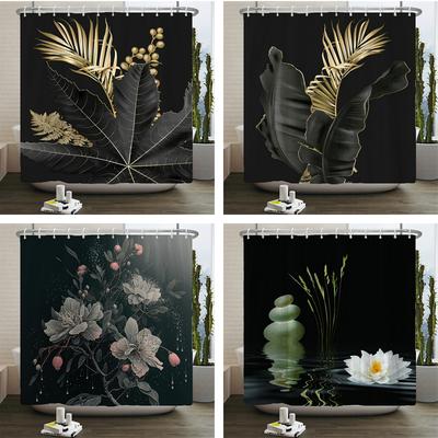 Landscape Flower Green Plants Palm Bathroom Curtain Waterproof Polyester Shower Curtains Bath Screen for Bathroom with Hooks