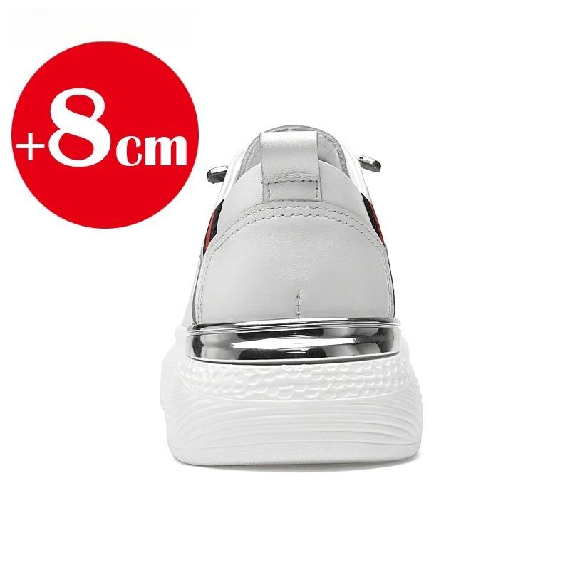 Genuine Leather Men'S Height-Enhancing Shoes Men'S White Sneakers Men'S Elevator Height-Increasing Insoles 6/8 cm Sports Shoes