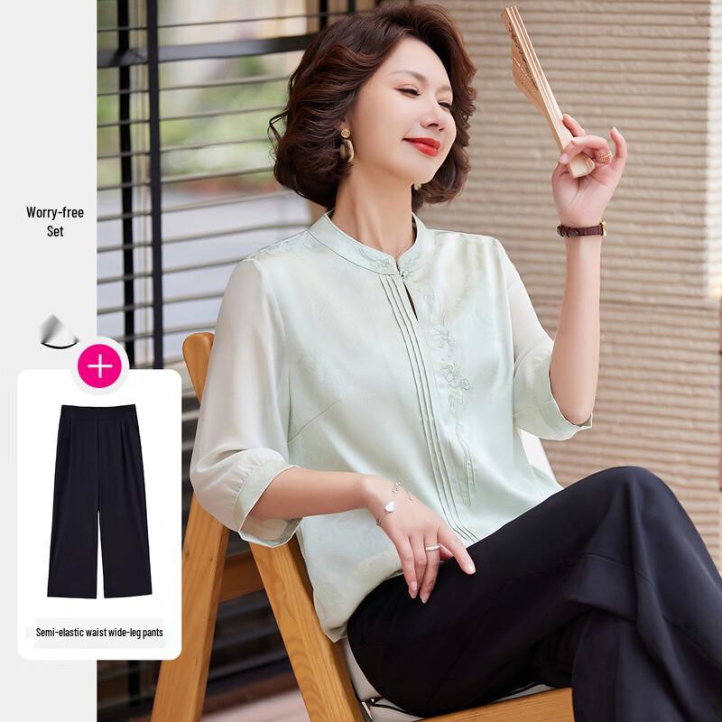 

Пастельный летний комплект-двойка в китайском стиле для женщин среднего возраста XL