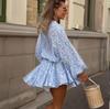 In Stock: Summer 2025 European & American Floral Tie-Up Slim Short Dress