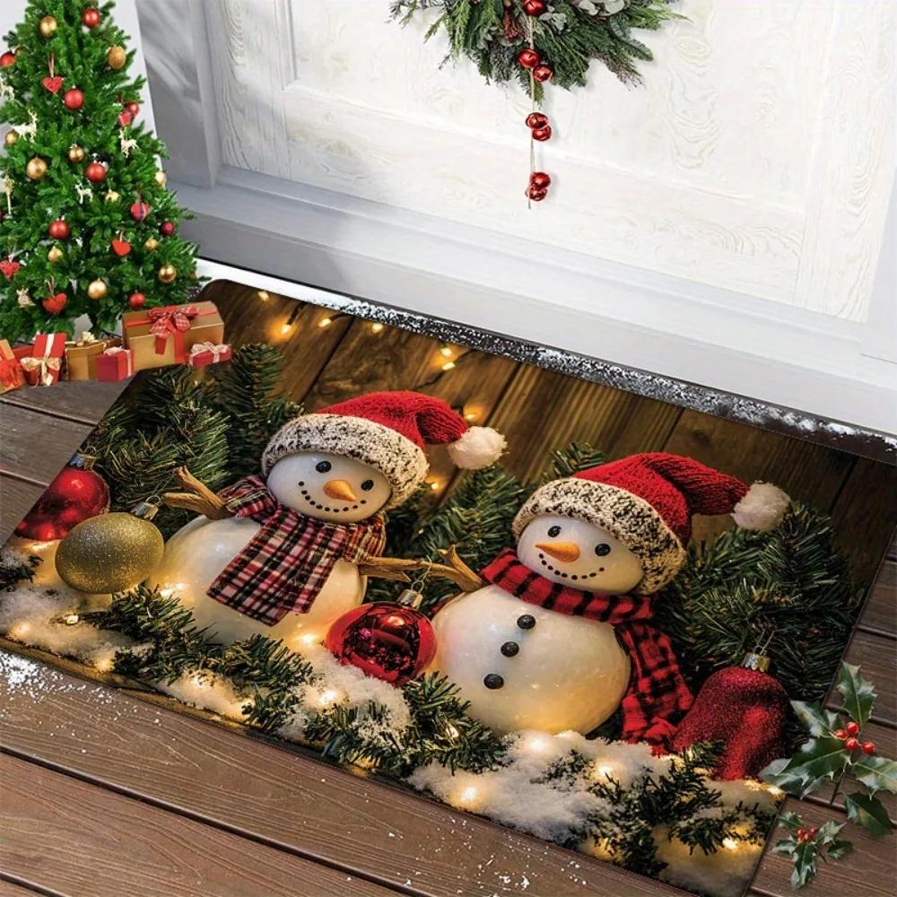 Christmas Decoration Door Mat Snowman Printed Floor Mat Is Suitable for Home Room Bathroom Kitchen Non-slip Water Absorption