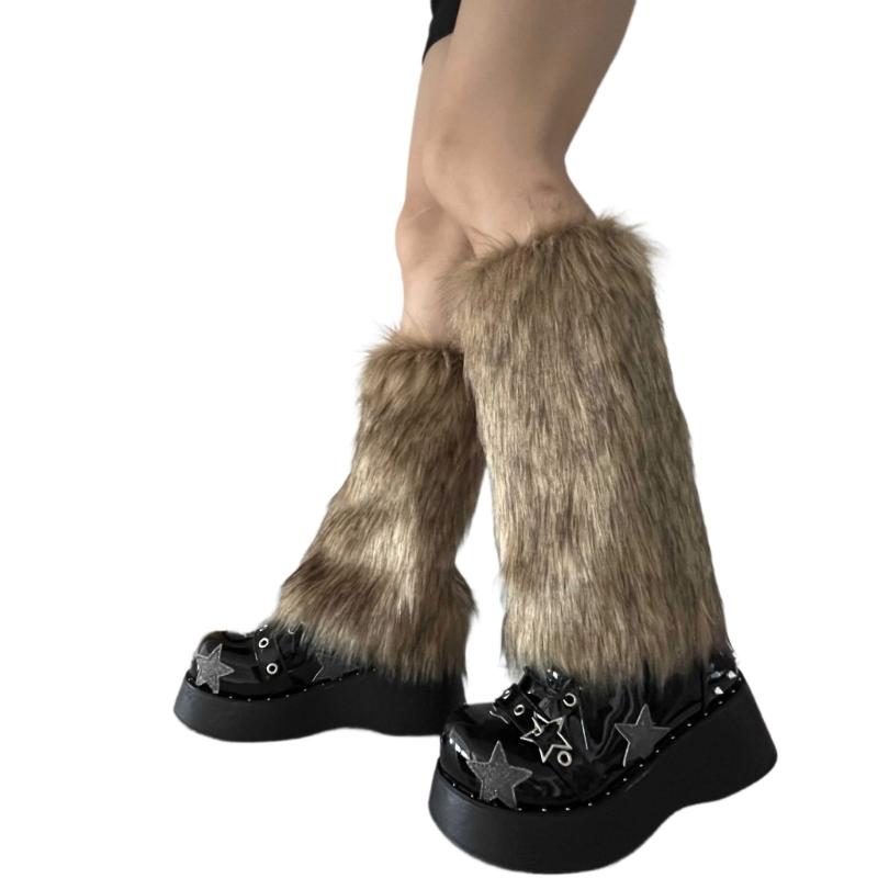 Womens Furry Party Costume Sexy Y2K Faux Furs Fuzzy Long Boots Shoes Cuffs Cover Leg Warmers/Boot Sleeves/Boot Covers