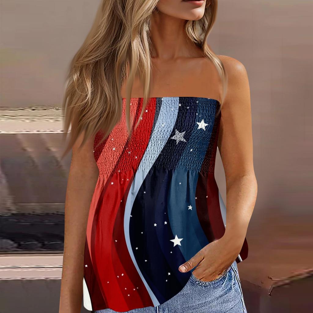 Tube Tops For Women,Cute Sexy Off Shoulder Print Sleeveless T-Shirt