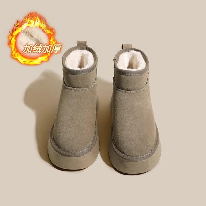 Snow Boots Women's 2025 New Winter Velvet Thickened Short Boots Leather Non-slip Bread Warm Platform Cotton Shoes
