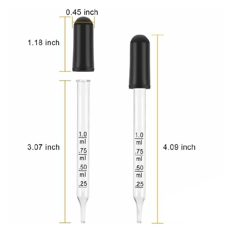 20 Stück 1 ml Glas-Messpipetten mit Gummi-Saugkappe Flüssigkeitstropfer für die Handhabung von Flüssigölen in Wissenschaftslaboren