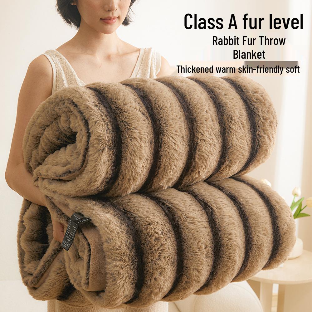 Tlustá zimní flanelová deka třídy A - Nap z králičí srsti a korálové rouno přehoz na postel