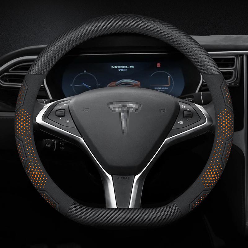 Carbon Fiber Suede Microfiber Leather Steering Wheel Cover for Tesla Model 3 Model Y Model S Model X Anti-slip Car Accessory