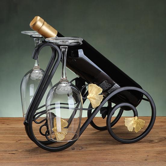 Iron Wine Rack with Glass Holder, Retro Swan Bicycle Wine Stand, Tabletop Red Wine Glass Hanger for Home Bar