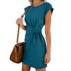 2019 Women's European & American Round Neck Tie Waist Loose Short Sleeve Dress
