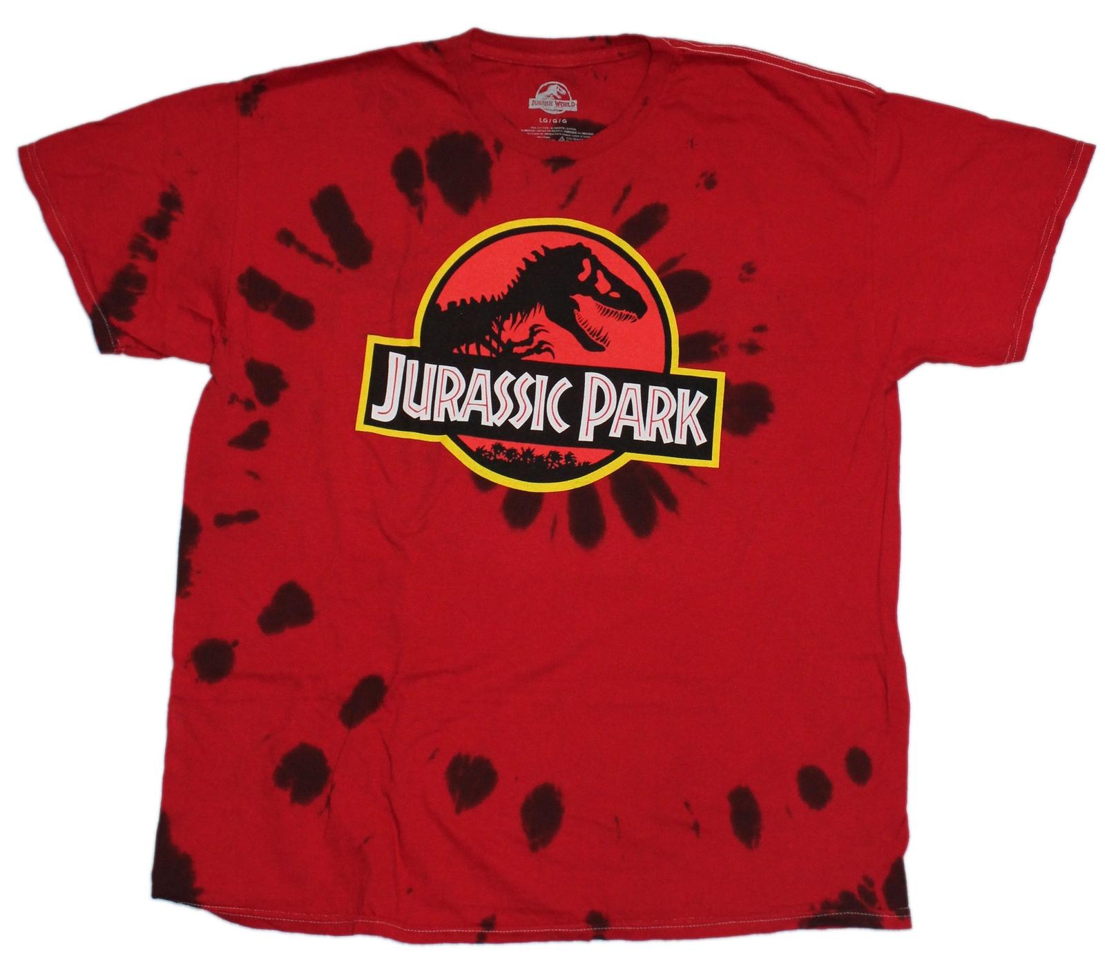 Jurassic Park New Adult T-Shirt -Classic Logo over red Tye Dye L