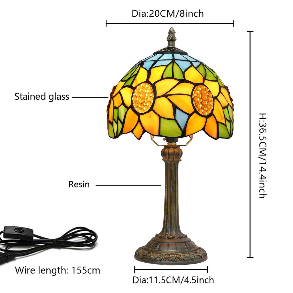 Pastoral style Lamp Stained Glass Table Lamp Sunflower Bedside Table Lamp for Bedroom Living Room Aesthetic Cute Home Decor Gift