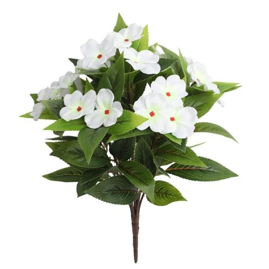 8 Bundles Artificial Impatiens Flowers for Outdoors UV Resistant Faux Impatiens Bushes Fake Silk Shrubs with Stake for Outside Front Porch Garden