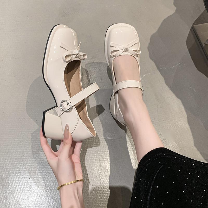 2025 New Butterfly-knot Women Mary Jane Shoes for Women Fashion Square Toe Patent Leather Pumps Shoes Spring Autumn