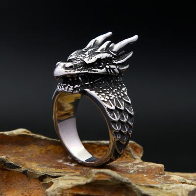 Vintage Noorse Drakenkop Ring Roestvrij Staal Viking Amulet Ringen Voor Mannen Mode Punk Dierlijke Sieraden Cadeau Dropshipping
