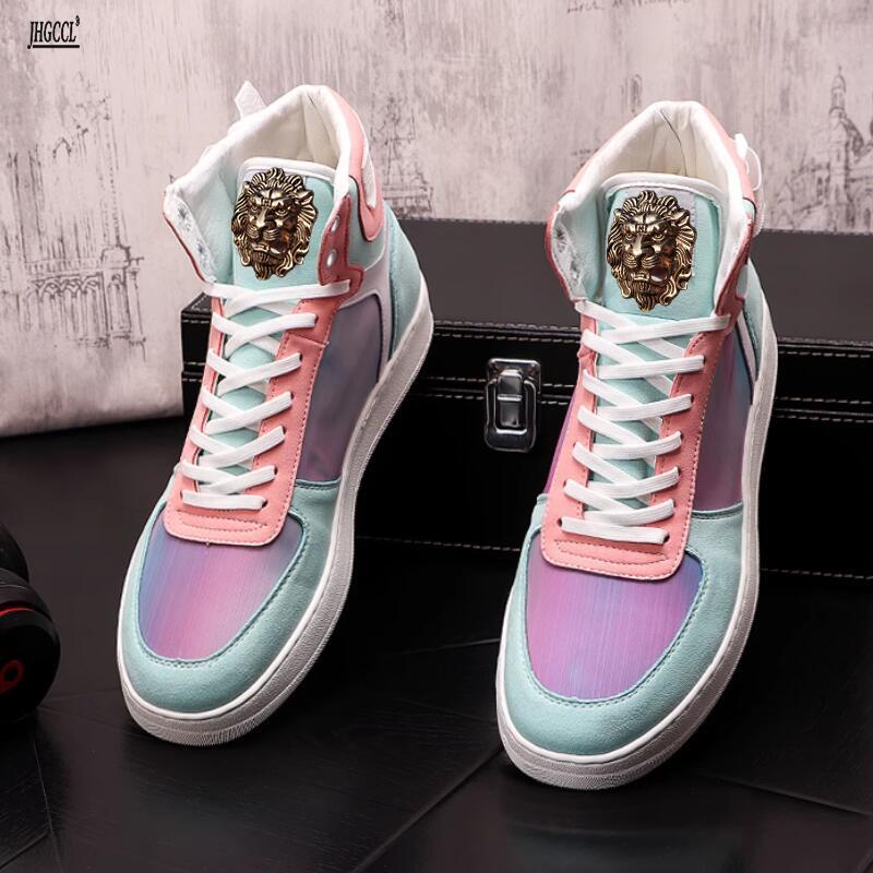 Fashion Bright High Top Shoes Men's New Autumn Fashion Short Boots All Casual Shoes High Top Skateboard Shoes