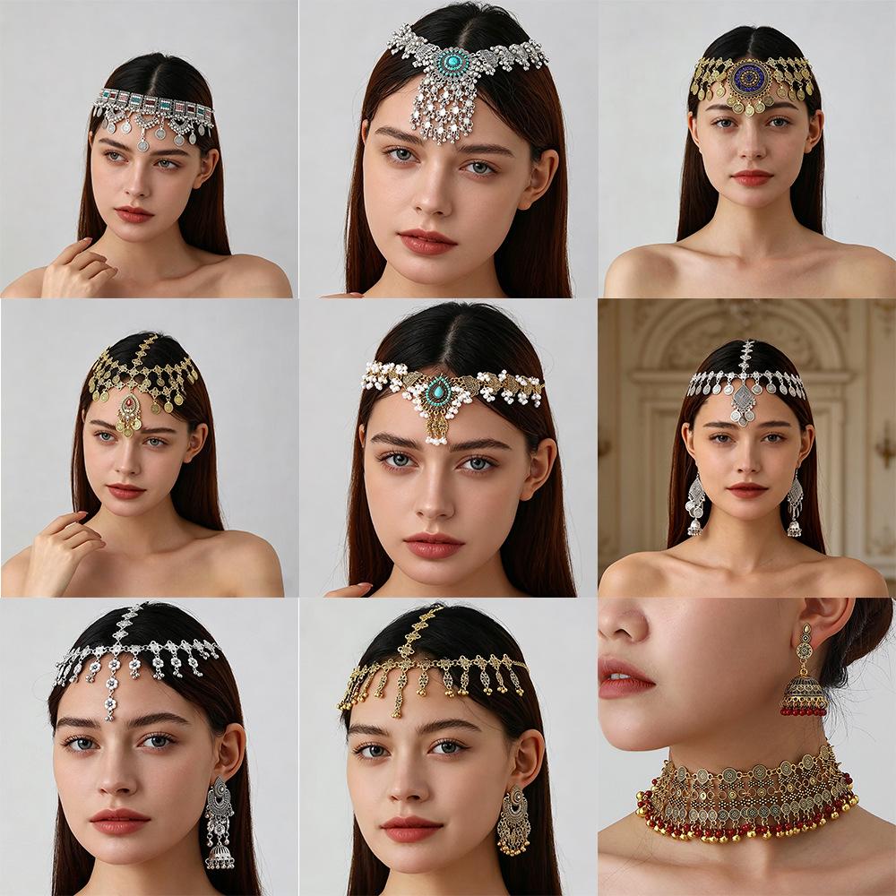 Bohemian Exotic Rhinestone Tassel Necklace & Earrings Set In Antiqued Alloy